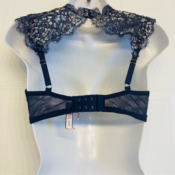 Victoria’s Secret High Neck Dream Angels Unlined Demi Bra Blue  Lace Sz 32DD NEW - Picture 6 of 12